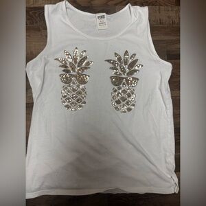 PINK Victoria's Secret White Sequin Pineapple Tank Top
